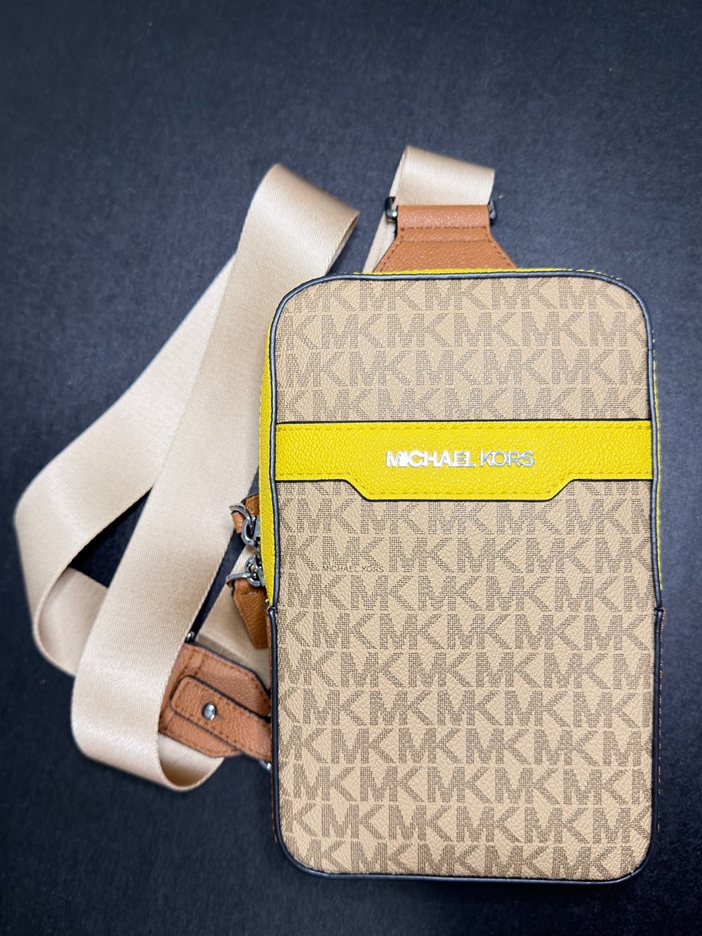 Michael Kors Men’s Monogram Belt Bag with Yellow Trim